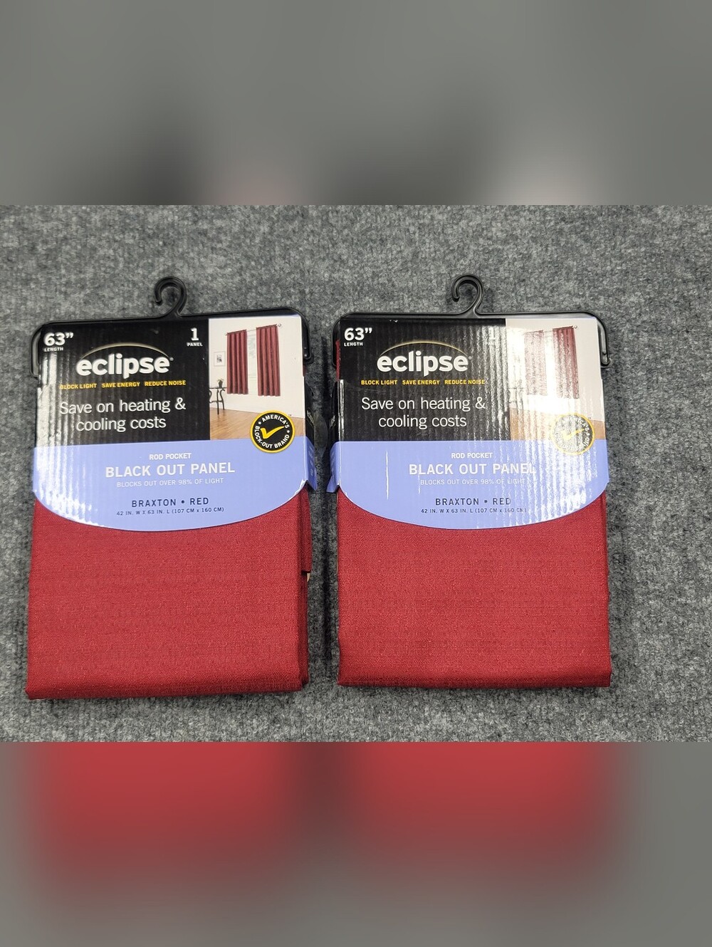 New Pair Eclipse Blackout Panel Curtain 42x63 Burgundy